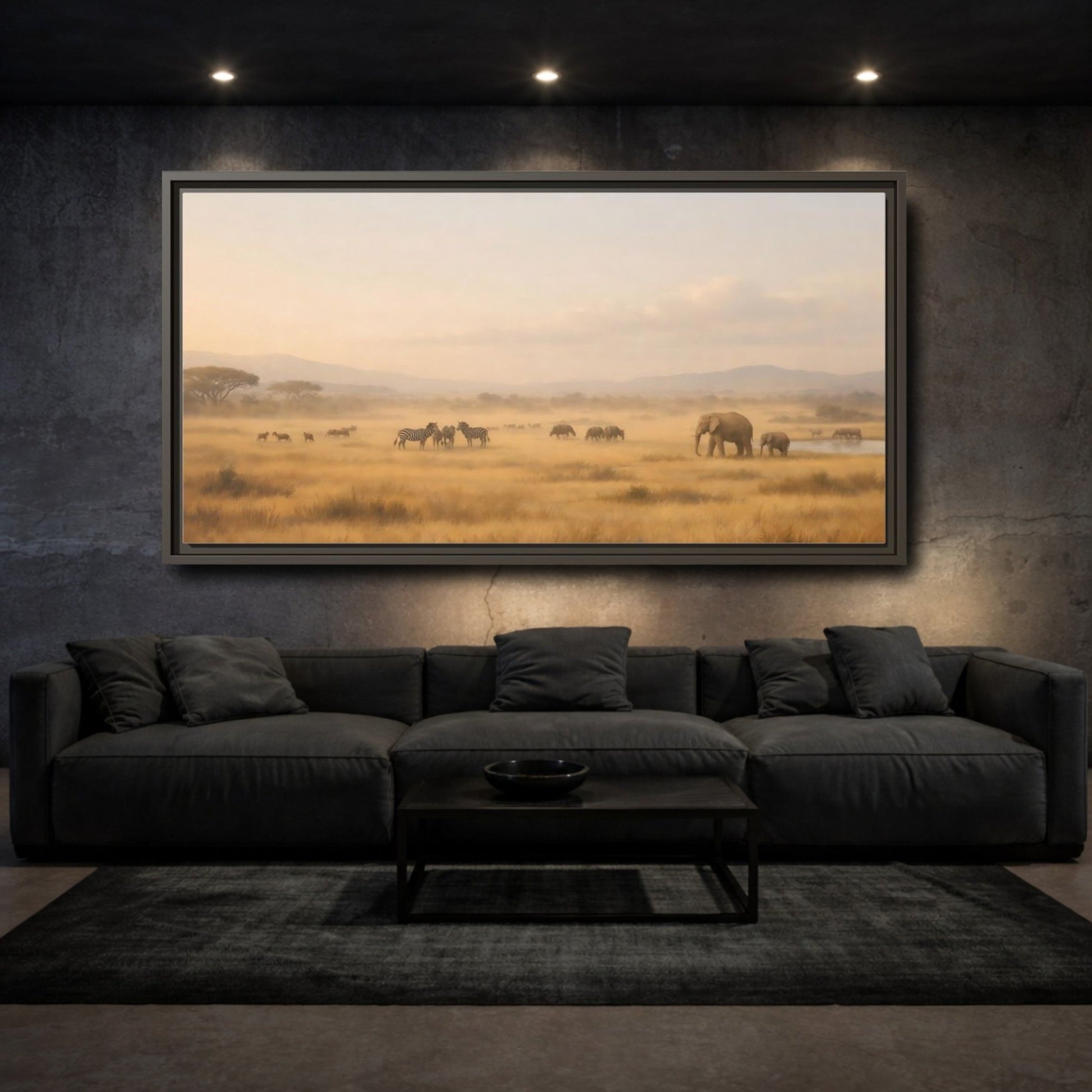Landscape Animals African Wildlife Savanna - Framed Canvas Wall Art Print - YesArtYes