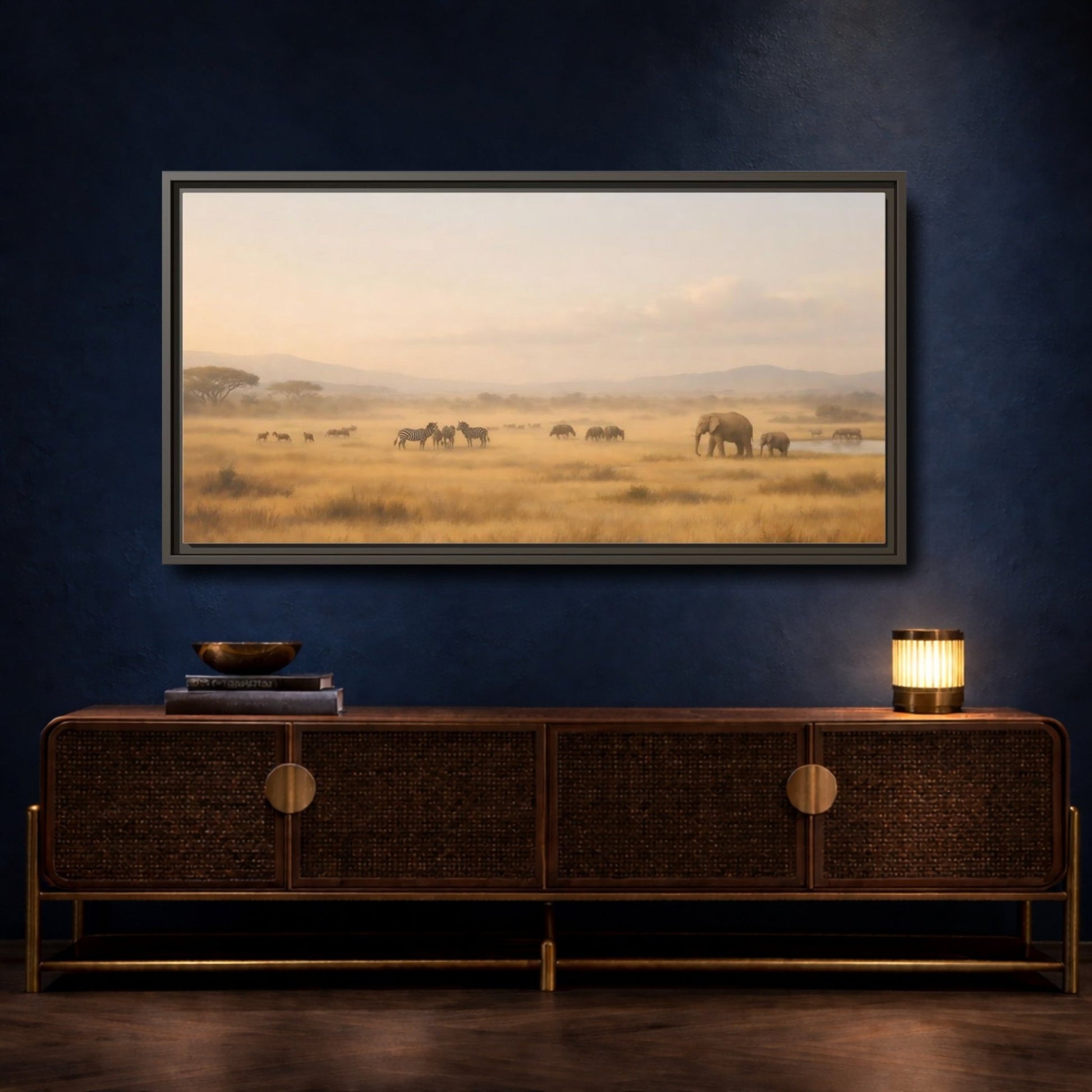 Landscape Animals African Wildlife Savanna - Framed Canvas Wall Art Print - YesArtYes