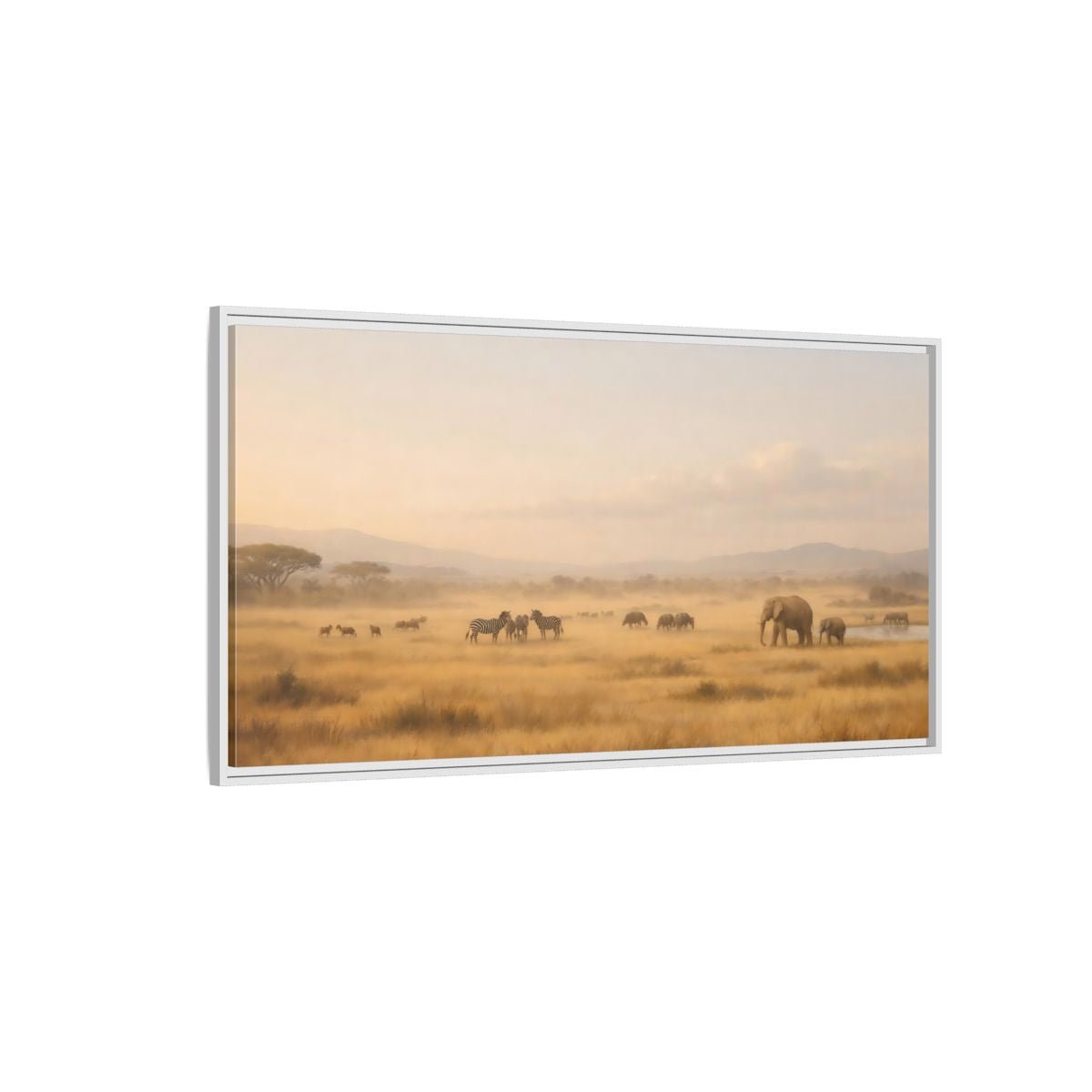 Landscape Animals African Wildlife Savanna - Framed Canvas Wall Art Print - YesArtYes
