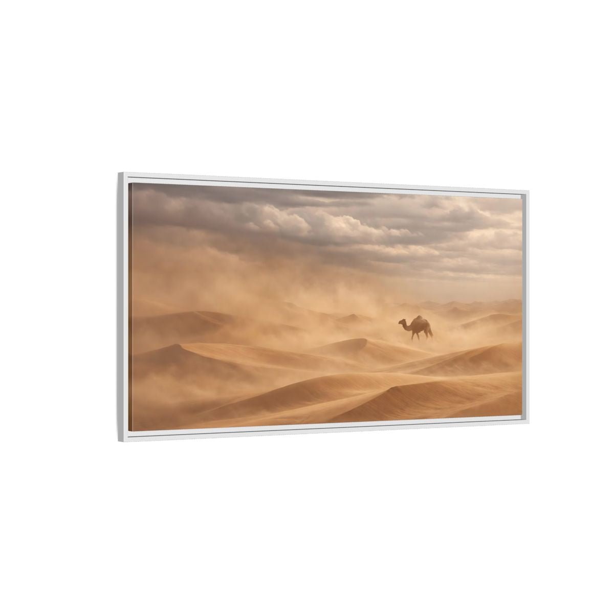 Landscape Animals Camel Brown And Grey - Framed Canvas Wall Art Print - YesArtYes