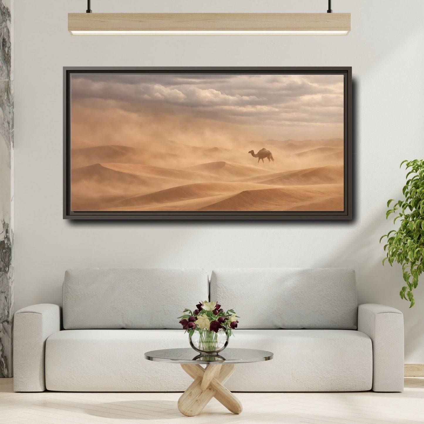 Landscape Animals Camel Brown And Grey - Framed Canvas Wall Art Print - YesArtYes