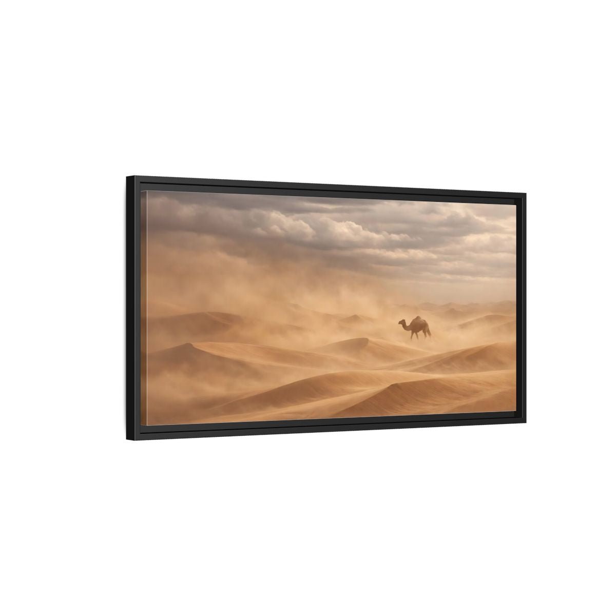 Landscape Animals Camel Brown And Grey - Framed Canvas Wall Art Print - YesArtYes