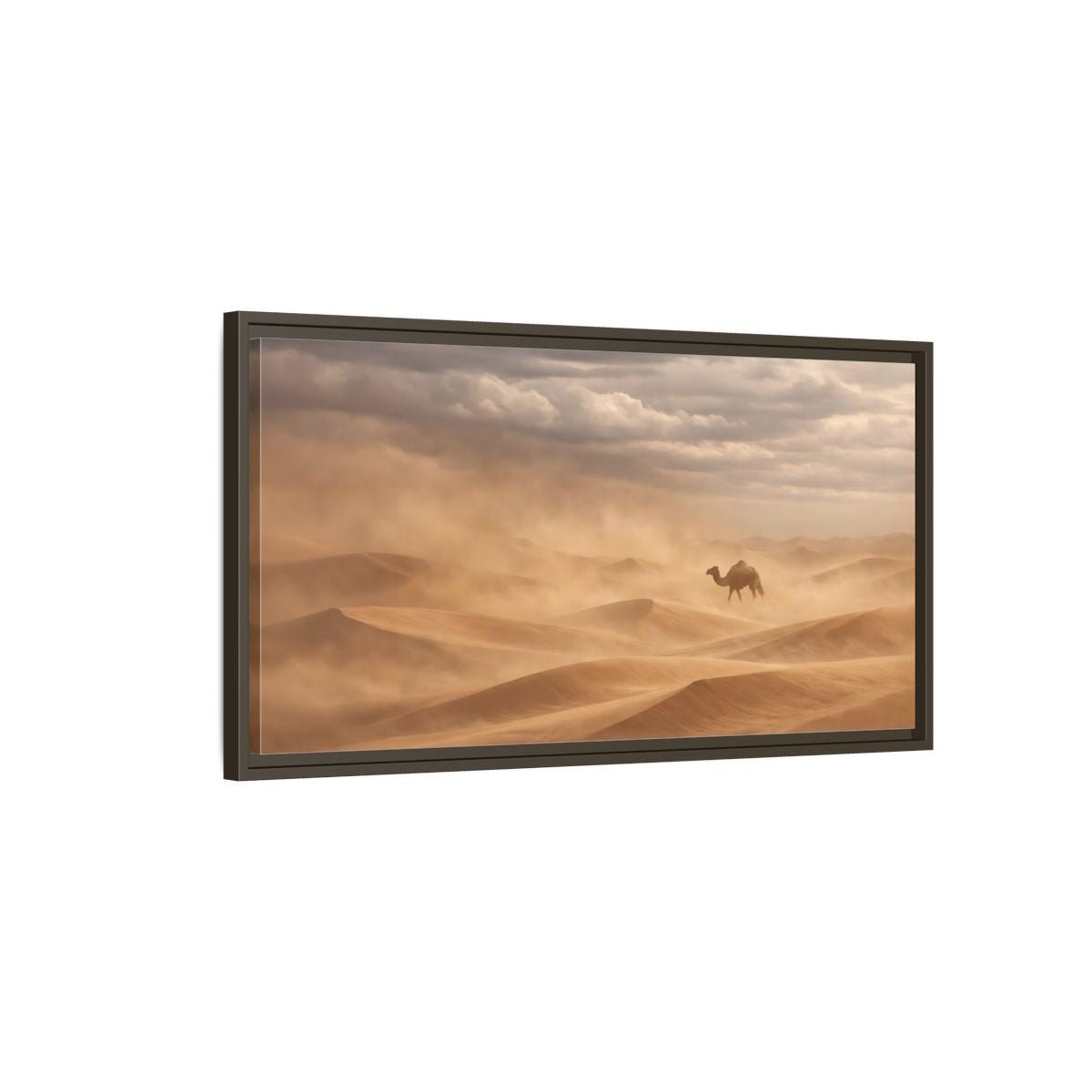 Landscape Animals Camel Brown And Grey - Framed Canvas Wall Art Print - YesArtYes