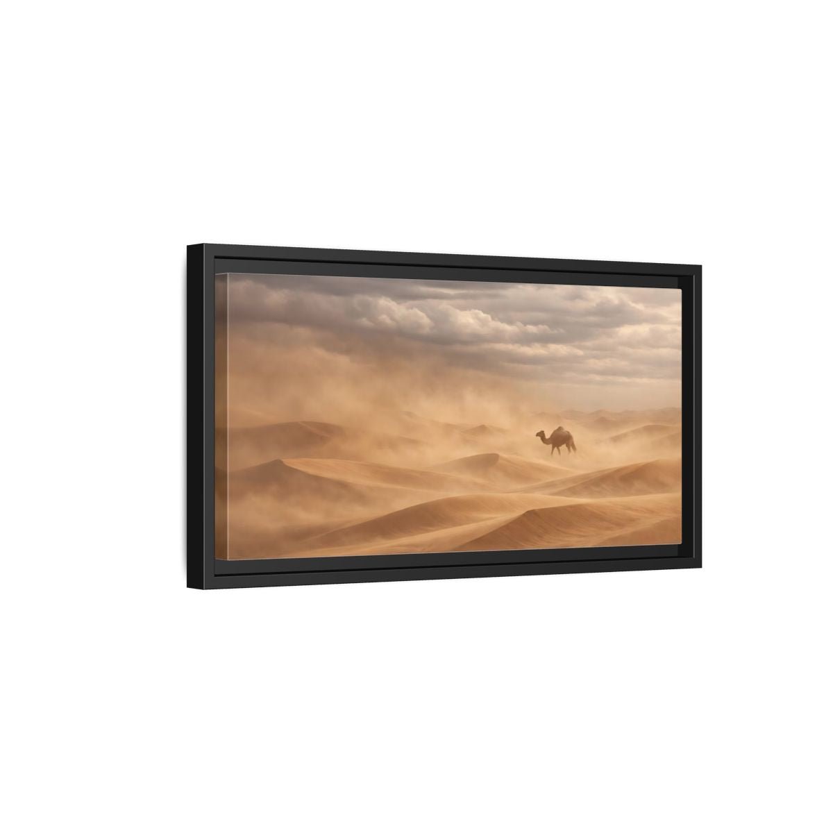 Landscape Animals Camel Brown And Grey - Framed Canvas Wall Art Print - YesArtYes