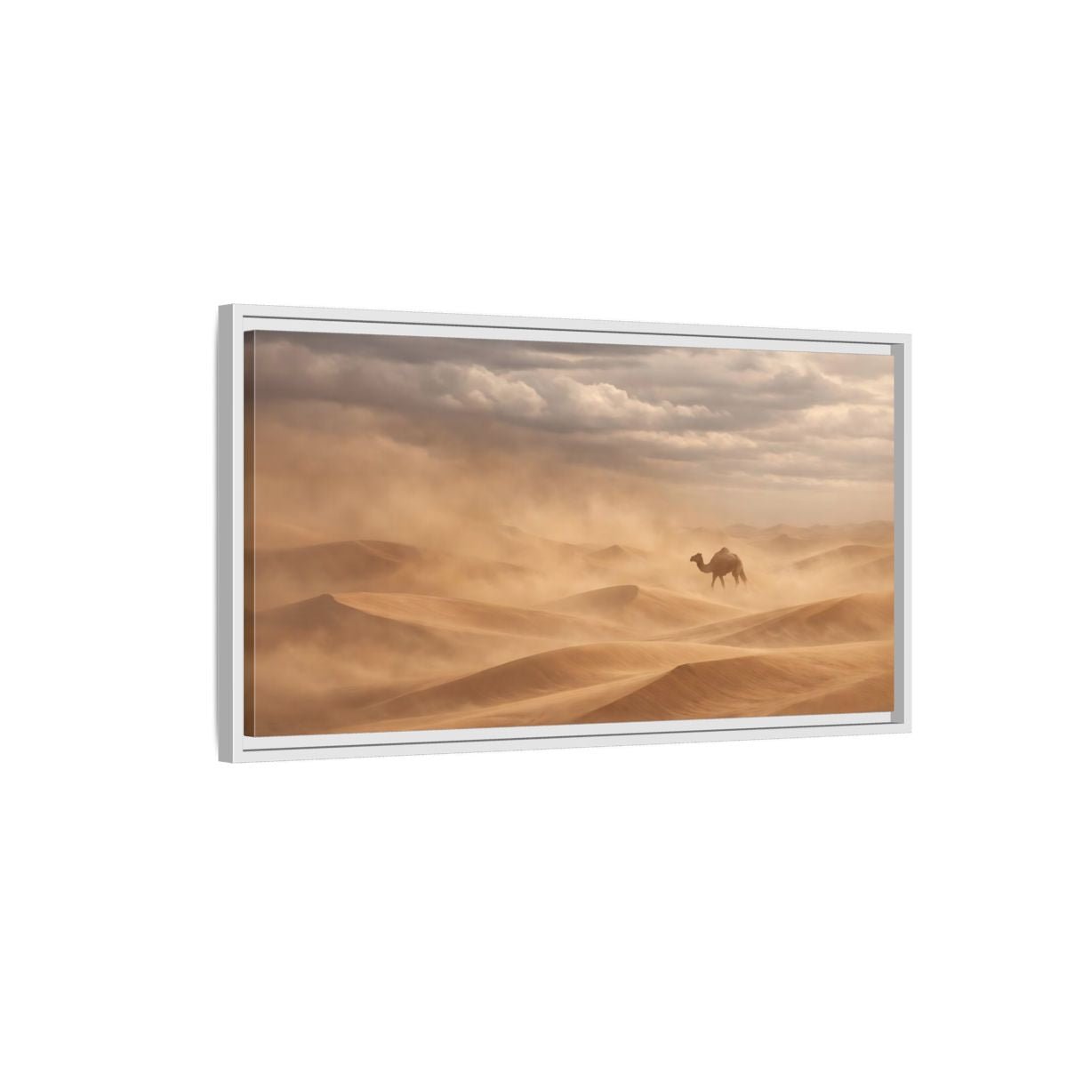 Landscape Animals Camel Brown And Grey - Framed Canvas Wall Art Print - YesArtYes