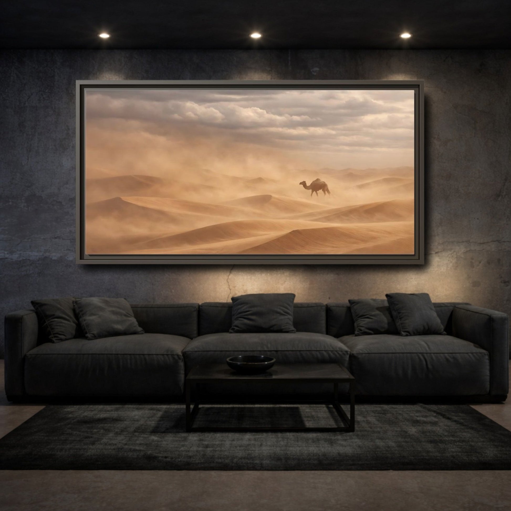 Landscape Animals Camel Brown And Grey - Framed Canvas Wall Art Print - YesArtYes