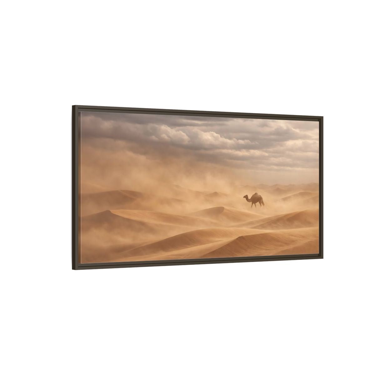 Landscape Animals Camel Brown And Grey - Framed Canvas Wall Art Print - YesArtYes