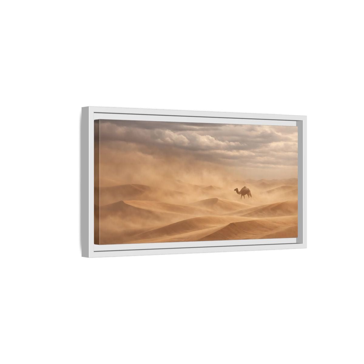 Landscape Animals Camel Brown And Grey - Framed Canvas Wall Art Print - YesArtYes