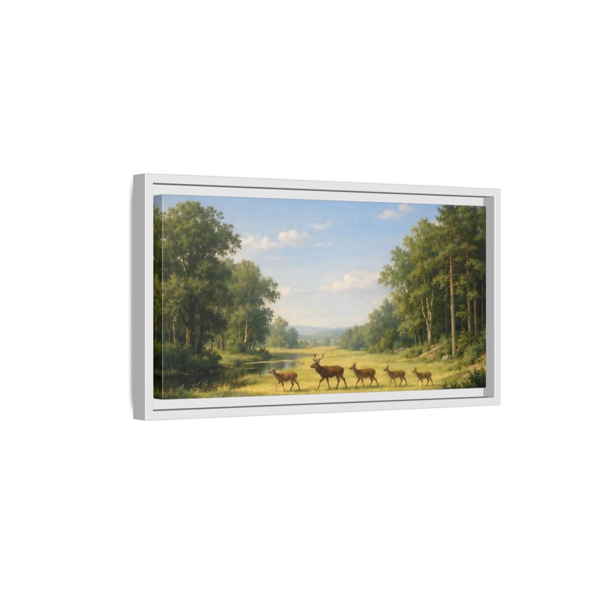 Side Mockup 6. Animals Deer Green Forest Deer shown as stretched canvas wall art