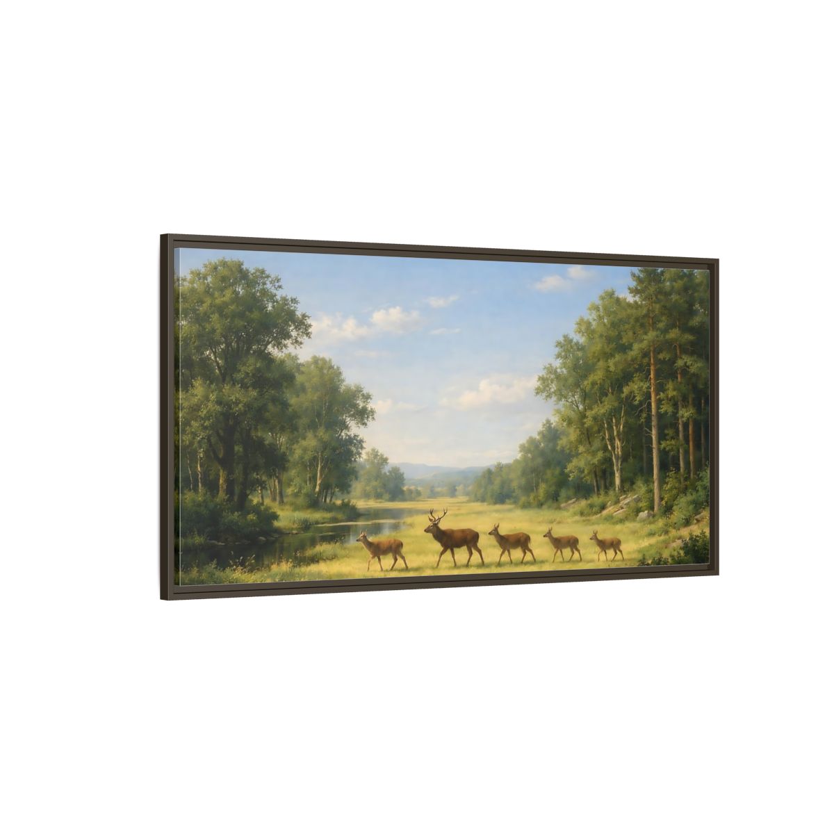 Side Mockup 4. Animals Deer Green Forest Deer shown as stretched canvas wall art