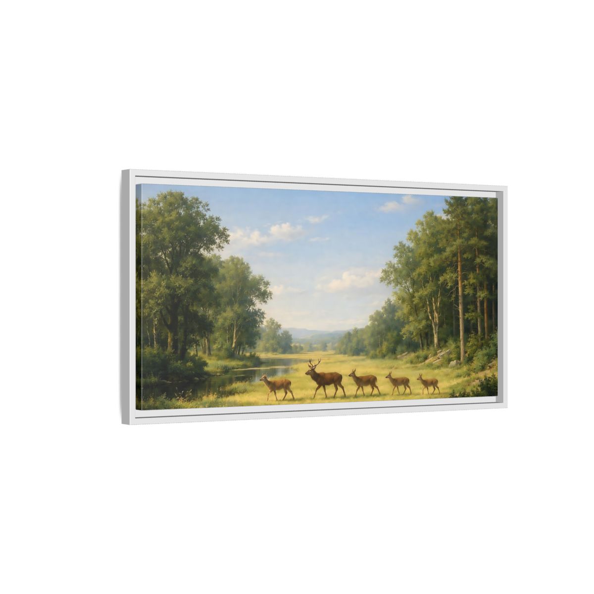 Side Mockup 1. Animals Deer Green Forest Deer shown as stretched canvas wall art