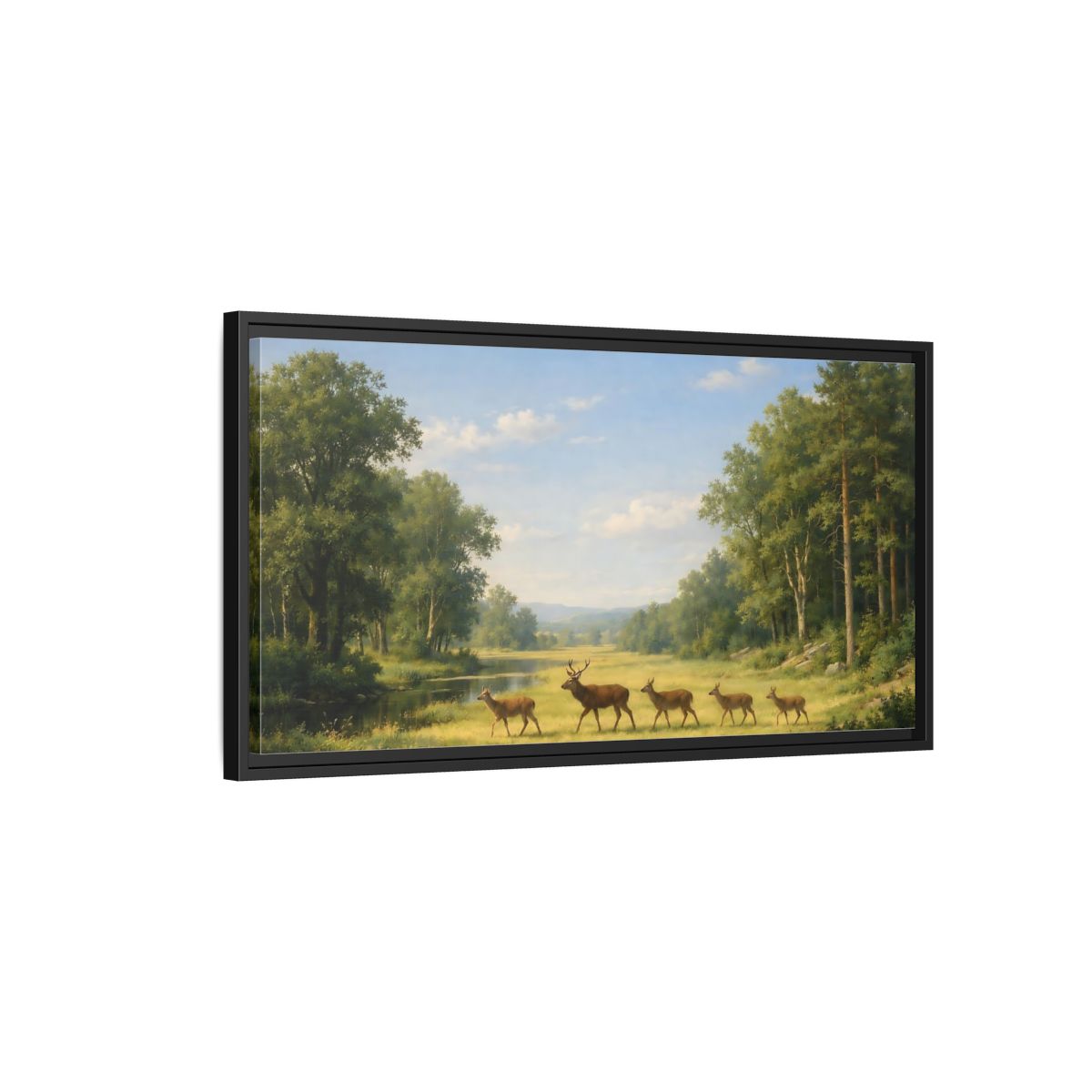 Side Mockup 2. Animals Deer Green Forest Deer shown as stretched canvas wall art