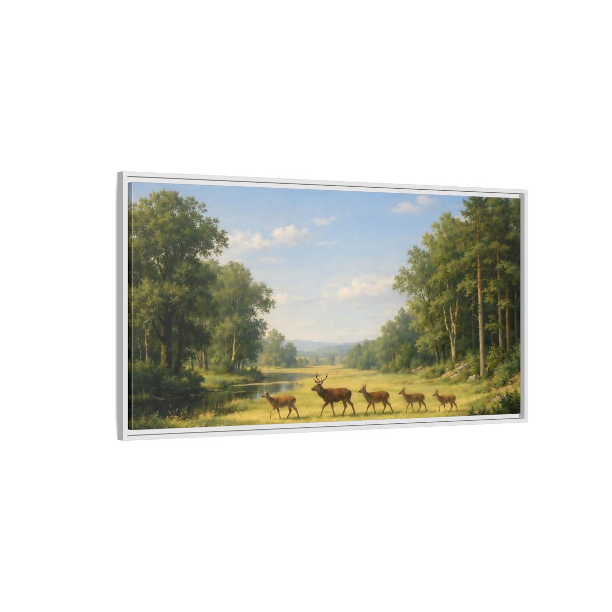 Side Mockup 3. Animals Deer Green Forest Deer shown as stretched canvas wall art