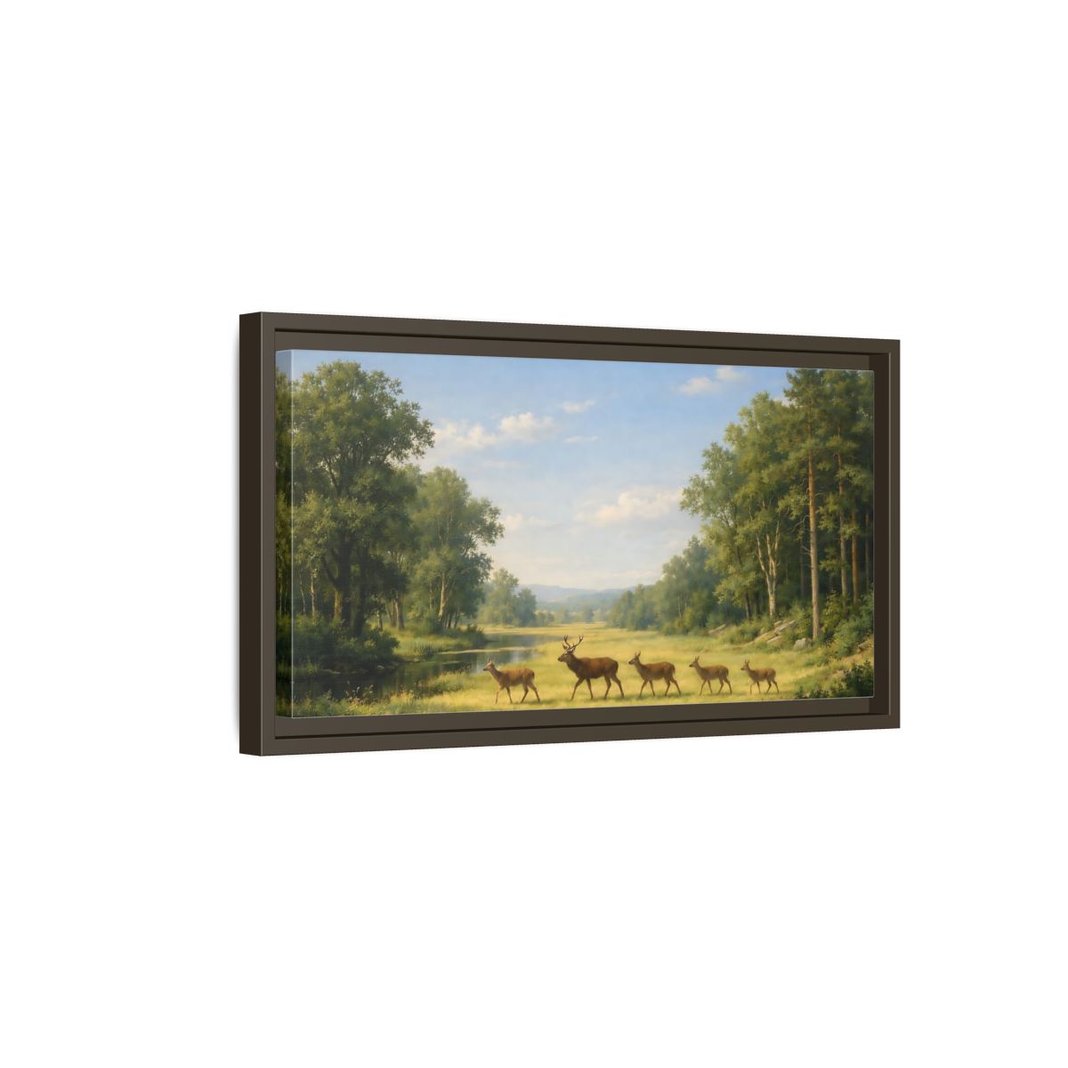 Side Mockup 7. Animals Deer Green Forest Deer shown as stretched canvas wall art