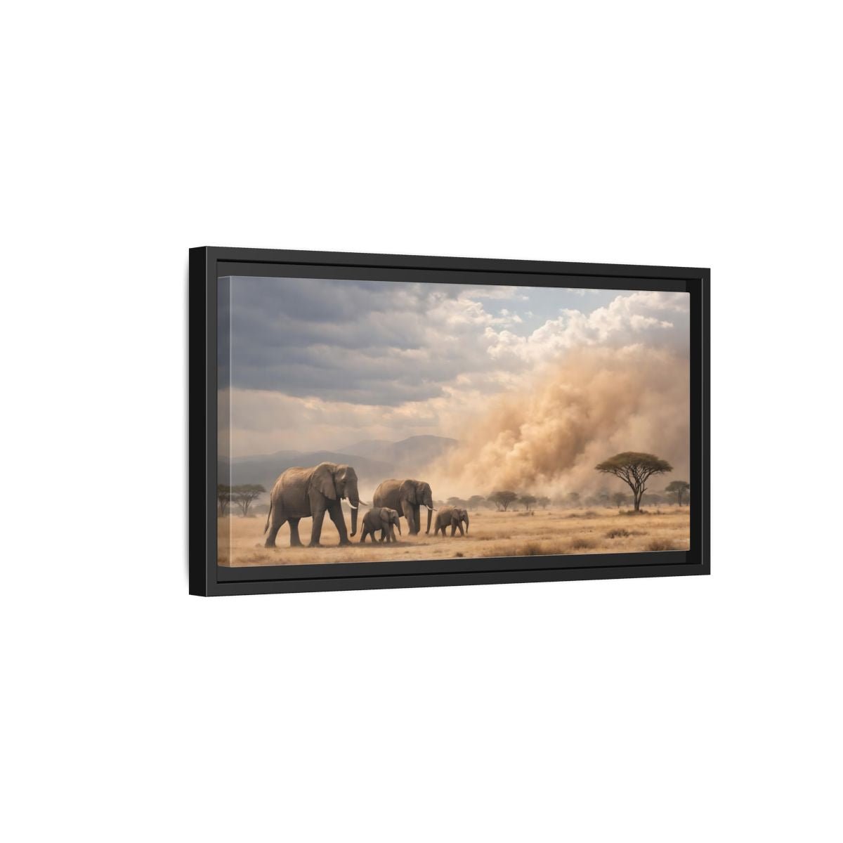 Landscape Animals Elephant Herd African - Framed Canvas Wall Art Print - YesArtYes