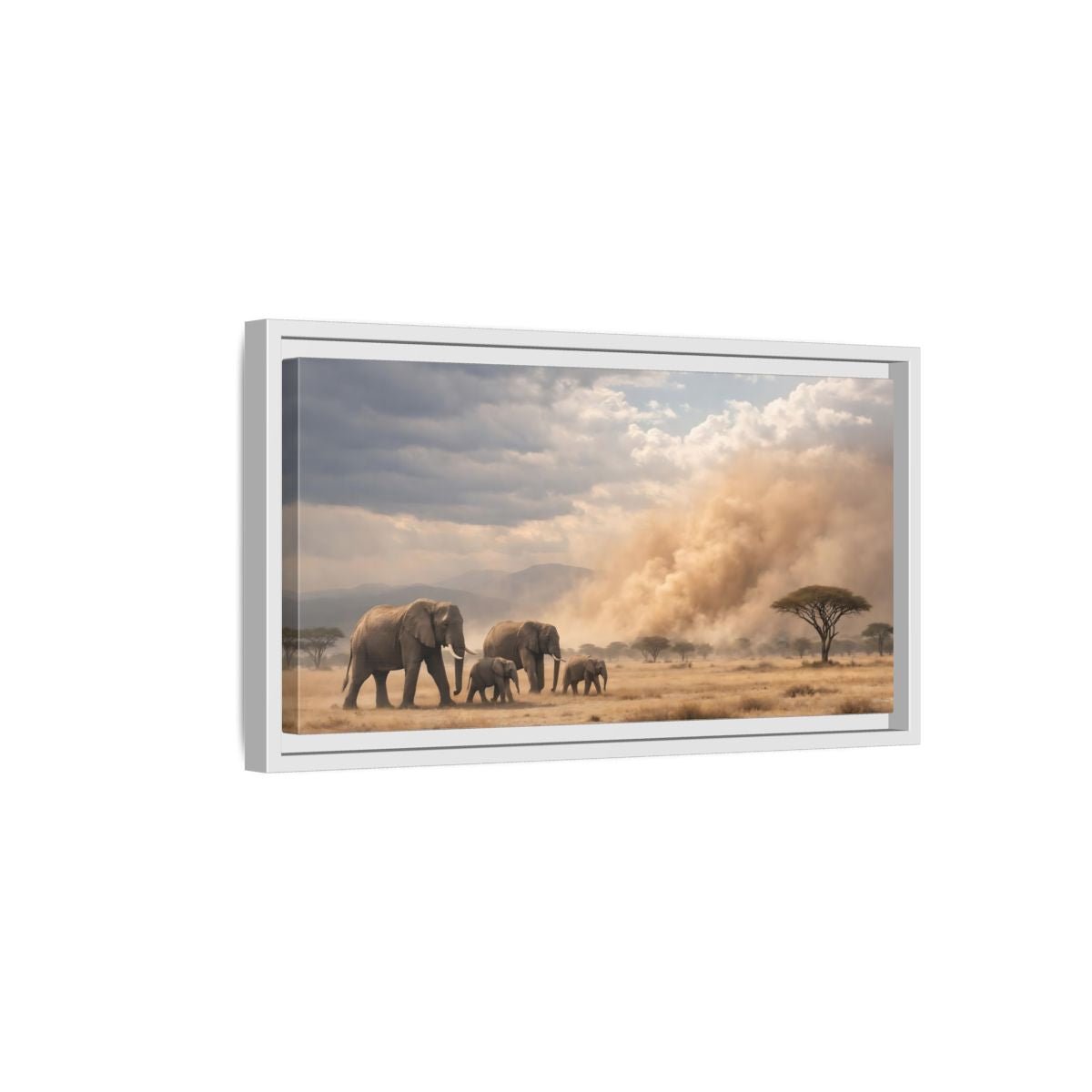 Landscape Animals Elephant Herd African - Framed Canvas Wall Art Print - YesArtYes