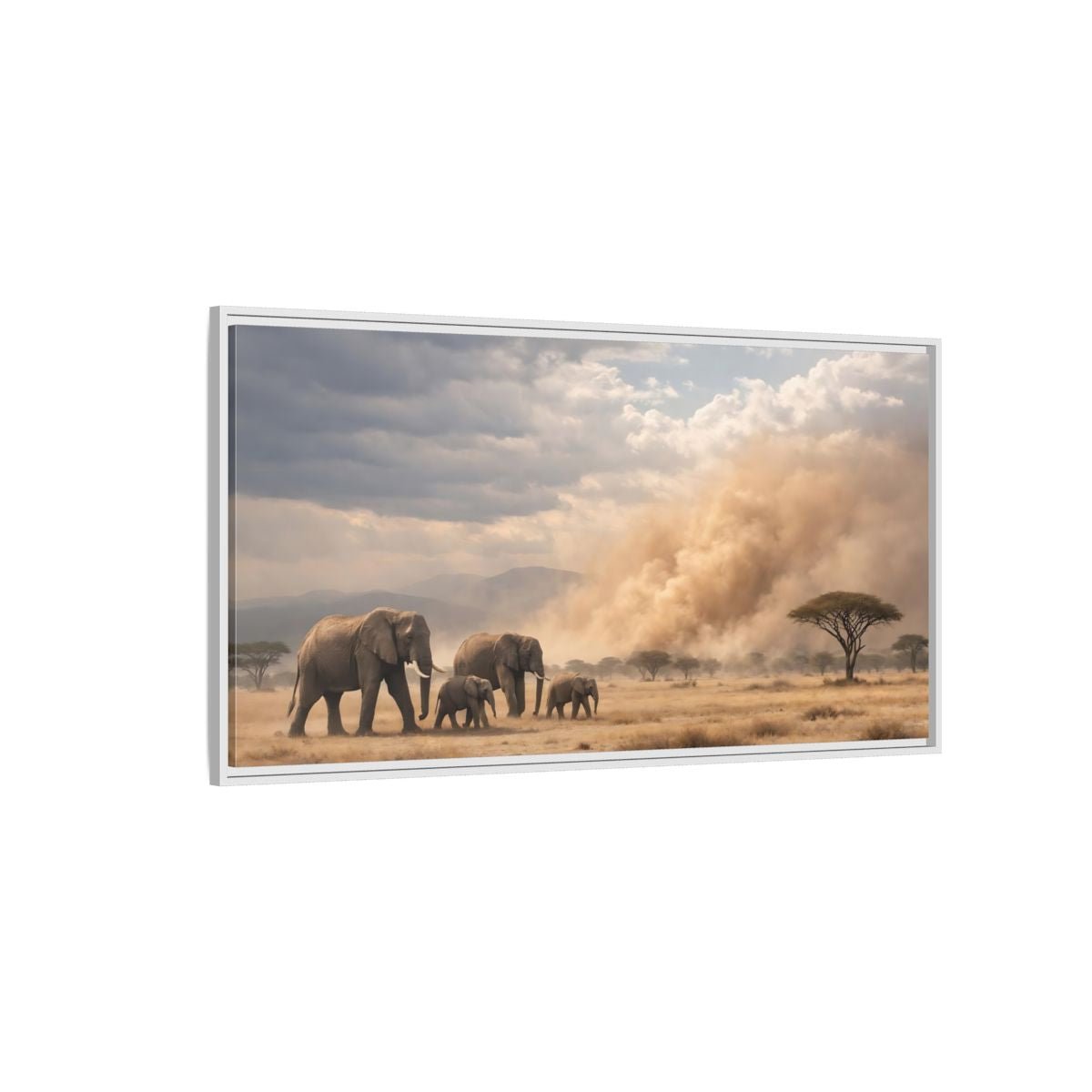 Landscape Animals Elephant Herd African - Framed Canvas Wall Art Print - YesArtYes