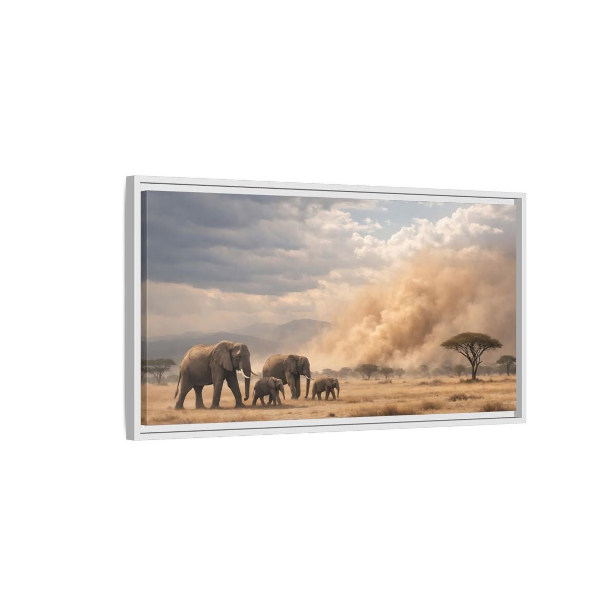 Landscape Animals Elephant Herd African - Framed Canvas Wall Art Print - YesArtYes