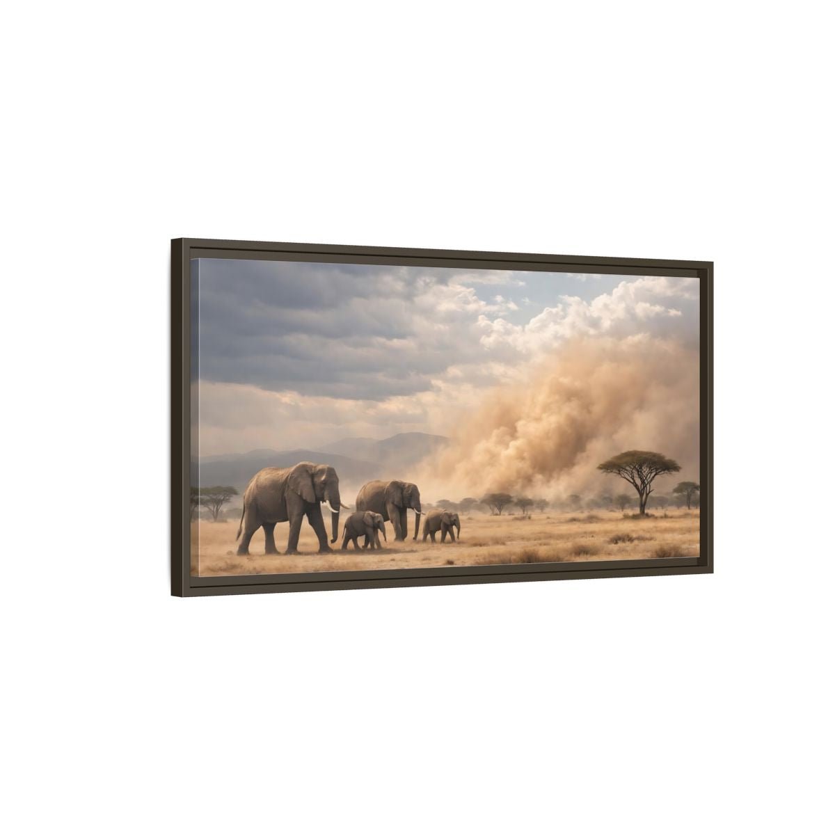 Landscape Animals Elephant Herd African - Framed Canvas Wall Art Print - YesArtYes
