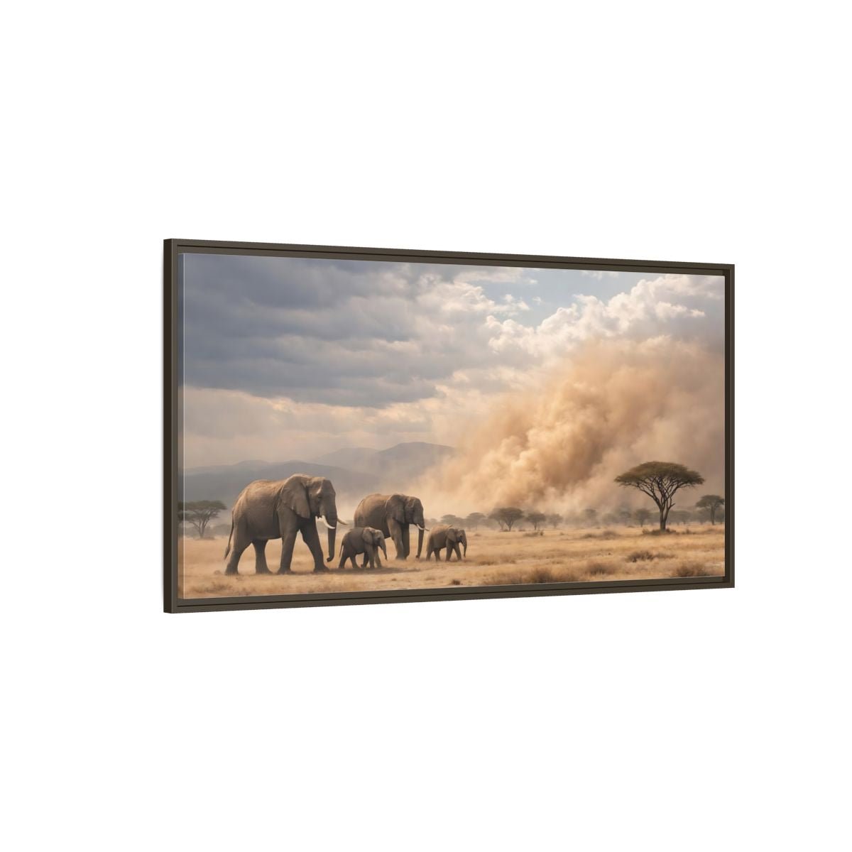 Landscape Animals Elephant Herd African - Framed Canvas Wall Art Print - YesArtYes