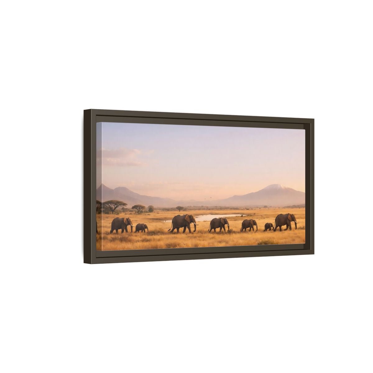 Landscape Animals Elephants Golden Savanna - Framed Canvas Wall Art Print - YesArtYes