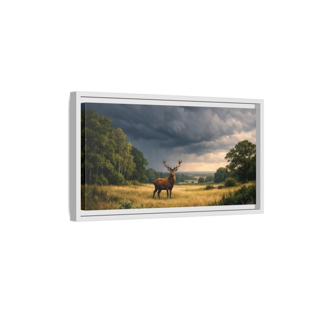 Landscape Animals Red Deer Brown - Framed Canvas Wall Art Print - YesArtYes