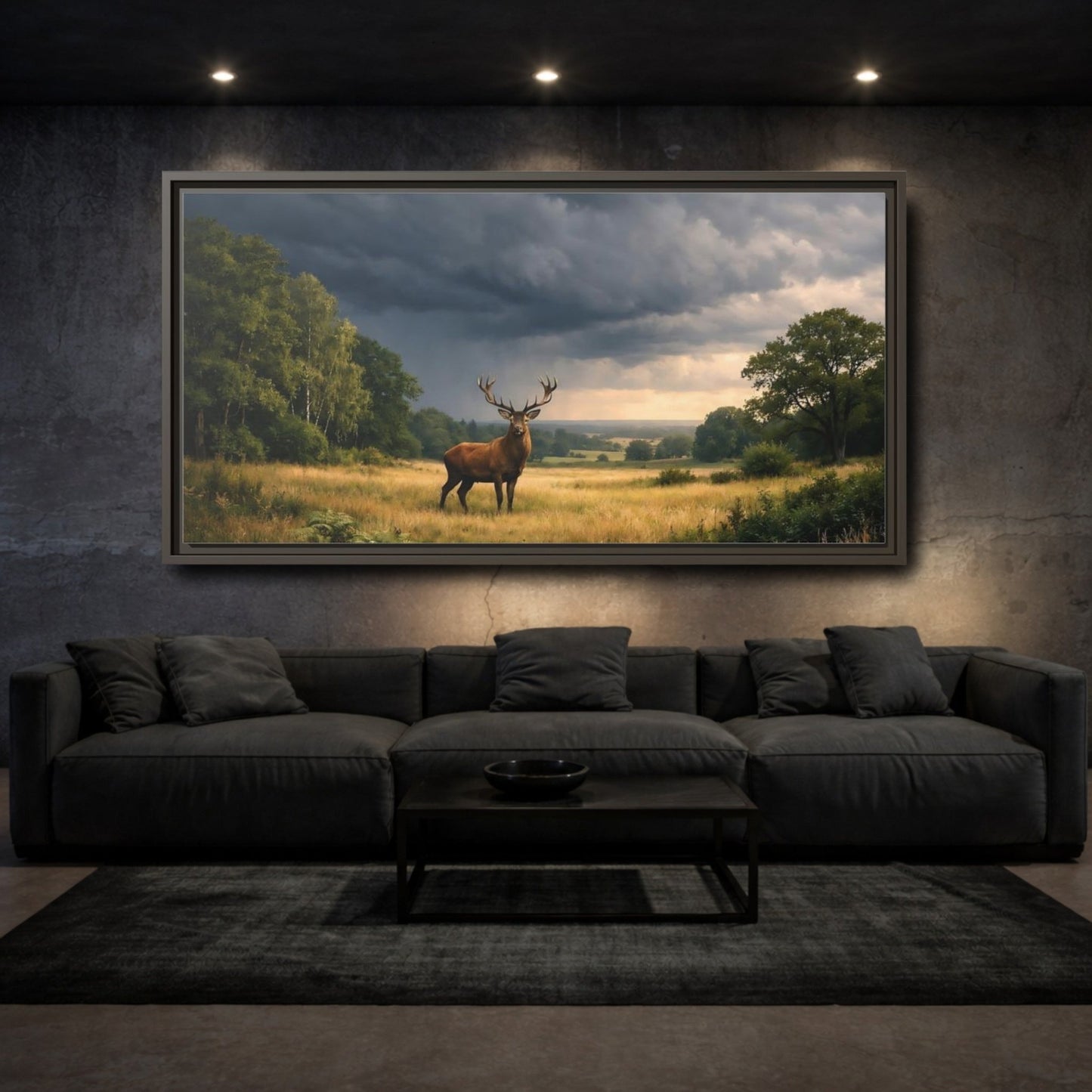 Landscape Animals Red Deer Brown - Framed Canvas Wall Art Print - YesArtYes