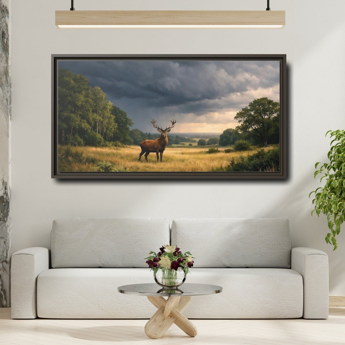 Landscape Animals Red Deer Brown - Framed Canvas Wall Art Print - YesArtYes