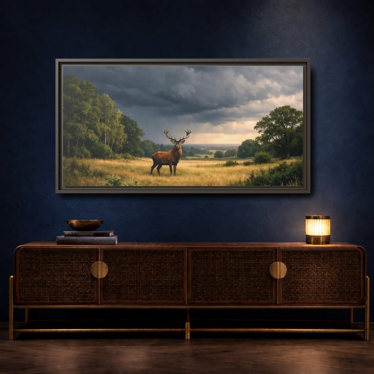Landscape Animals Red Deer Brown - Framed Canvas Wall Art Print - YesArtYes