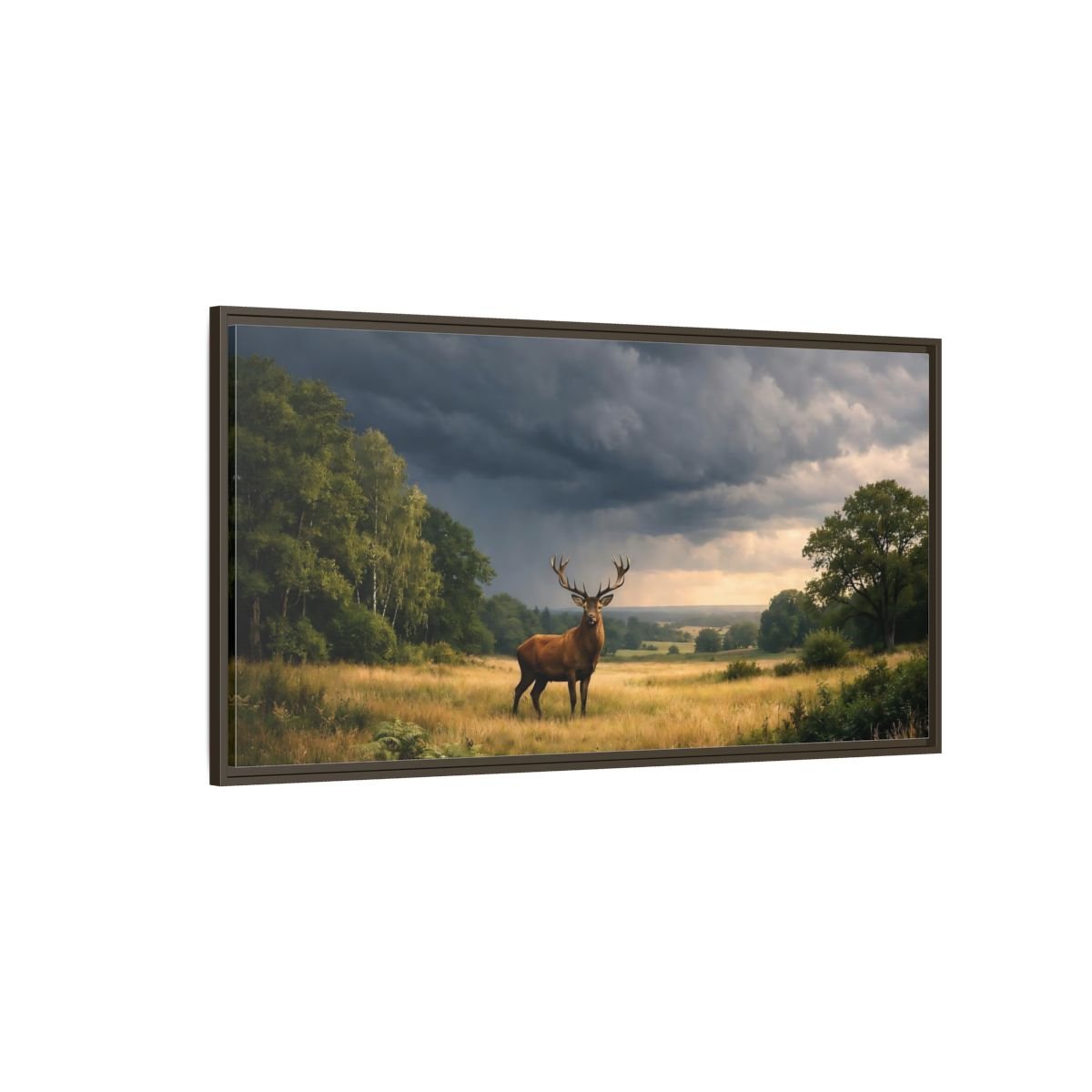 Landscape Animals Red Deer Brown - Framed Canvas Wall Art Print - YesArtYes