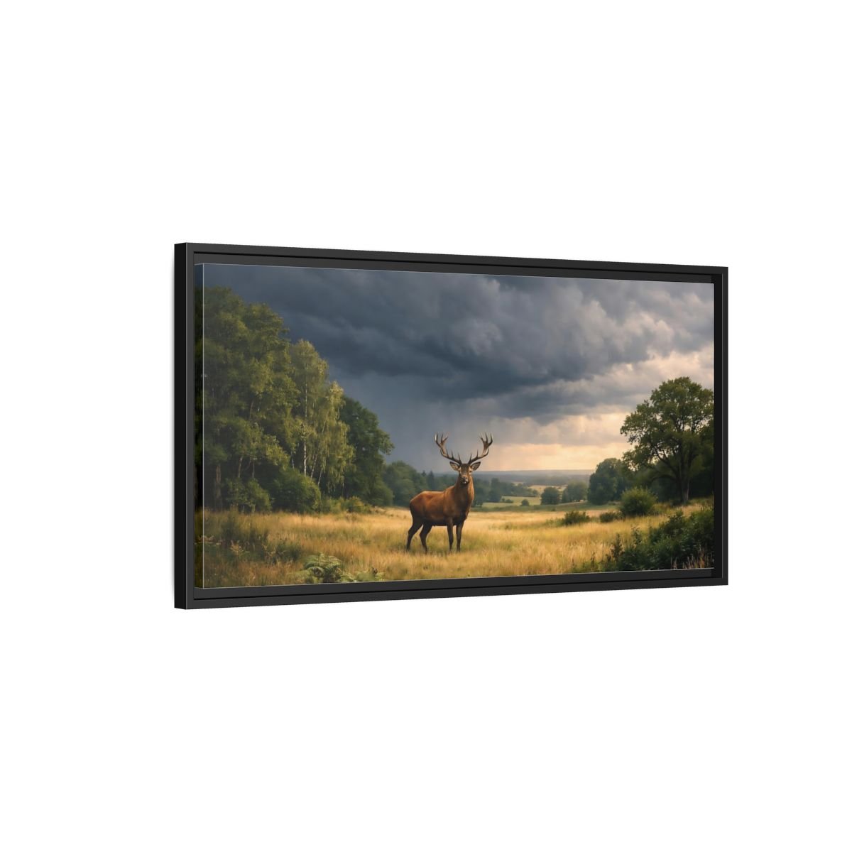 Landscape Animals Red Deer Brown - Framed Canvas Wall Art Print - YesArtYes