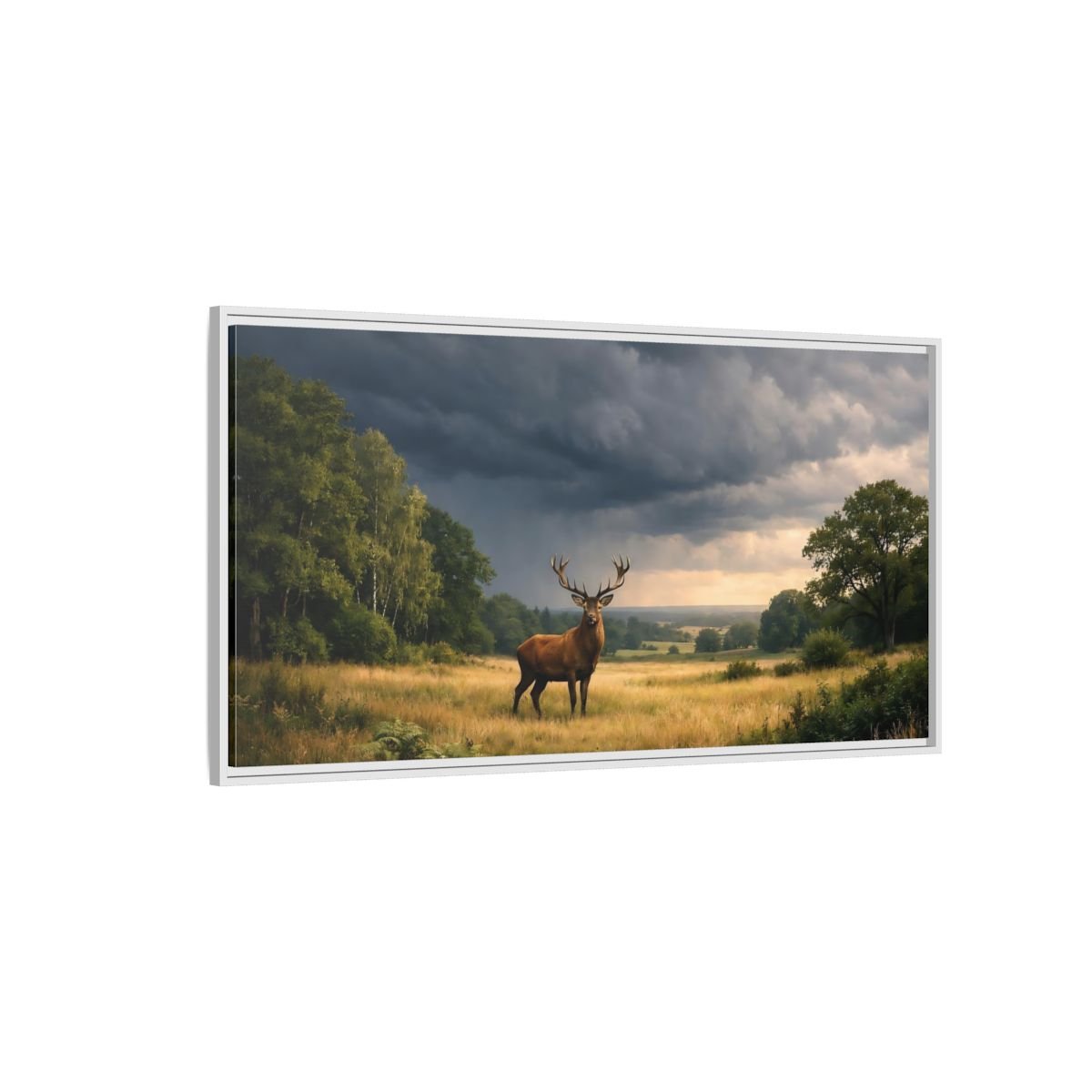 Landscape Animals Red Deer Brown - Framed Canvas Wall Art Print - YesArtYes