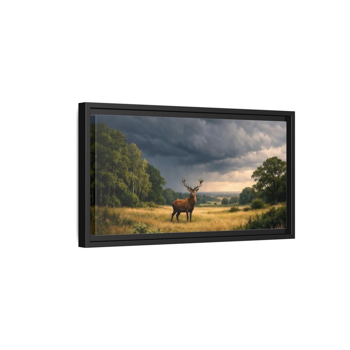 Landscape Animals Red Deer Brown - Framed Canvas Wall Art Print - YesArtYes