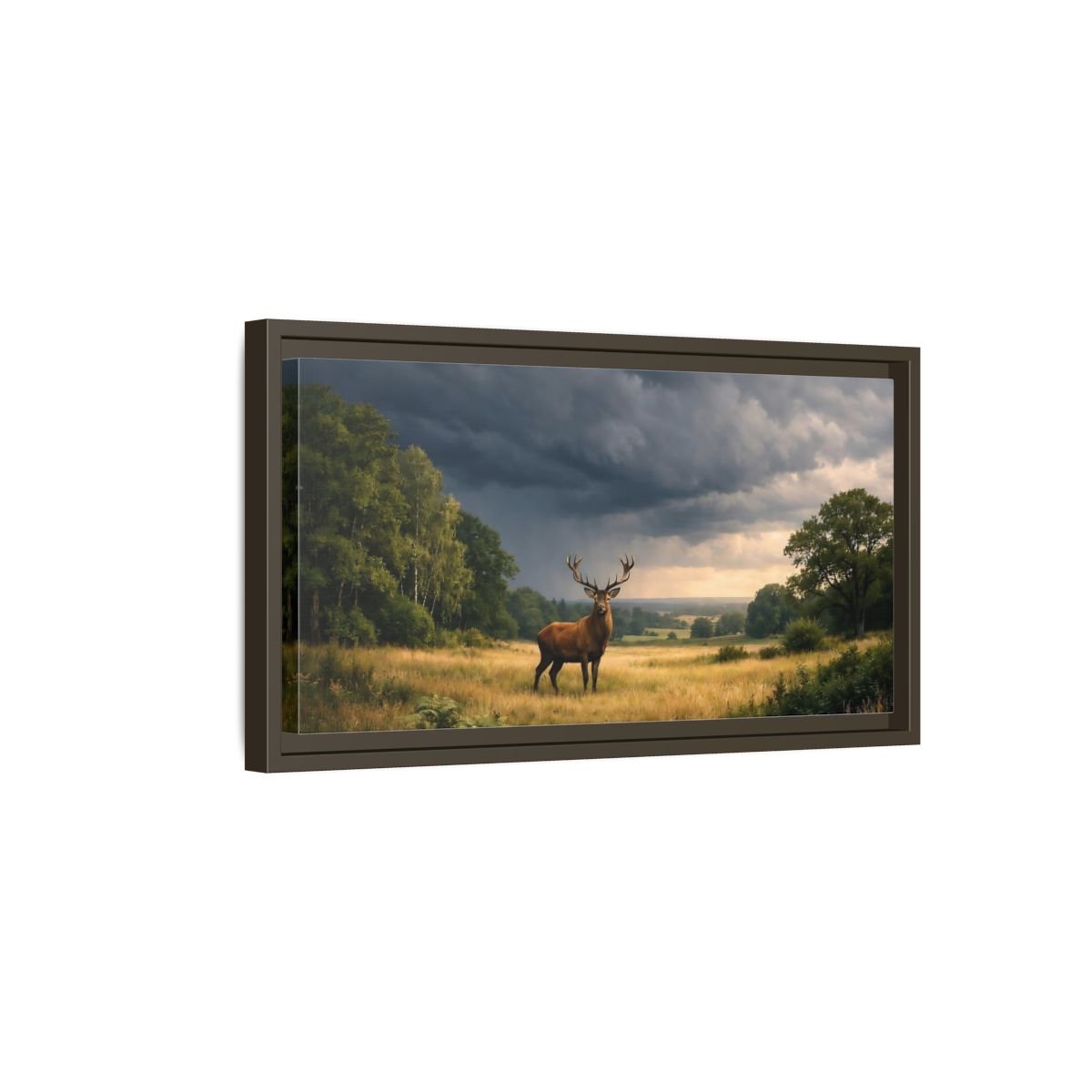 Landscape Animals Red Deer Brown - Framed Canvas Wall Art Print - YesArtYes
