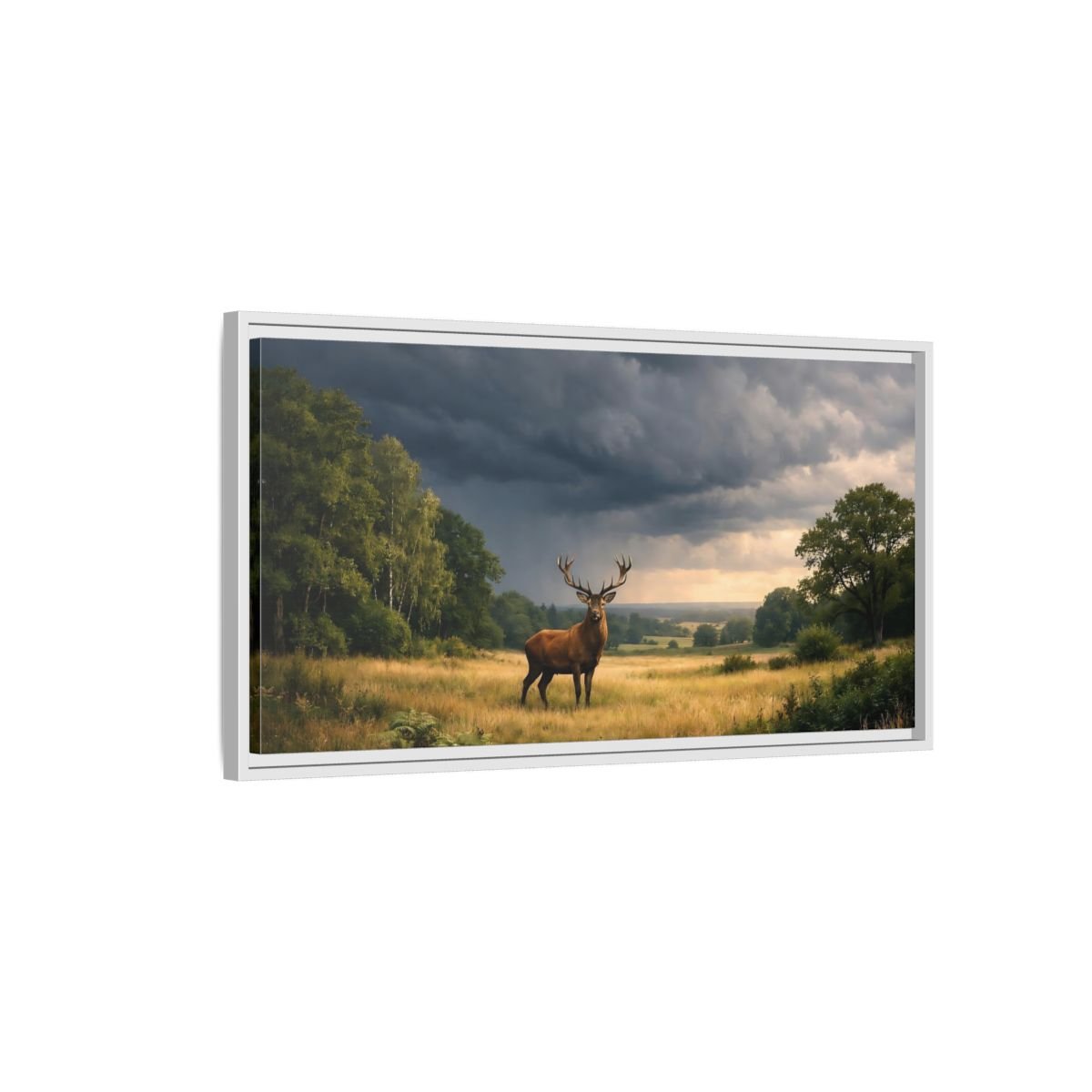 Landscape Animals Red Deer Brown - Framed Canvas Wall Art Print - YesArtYes