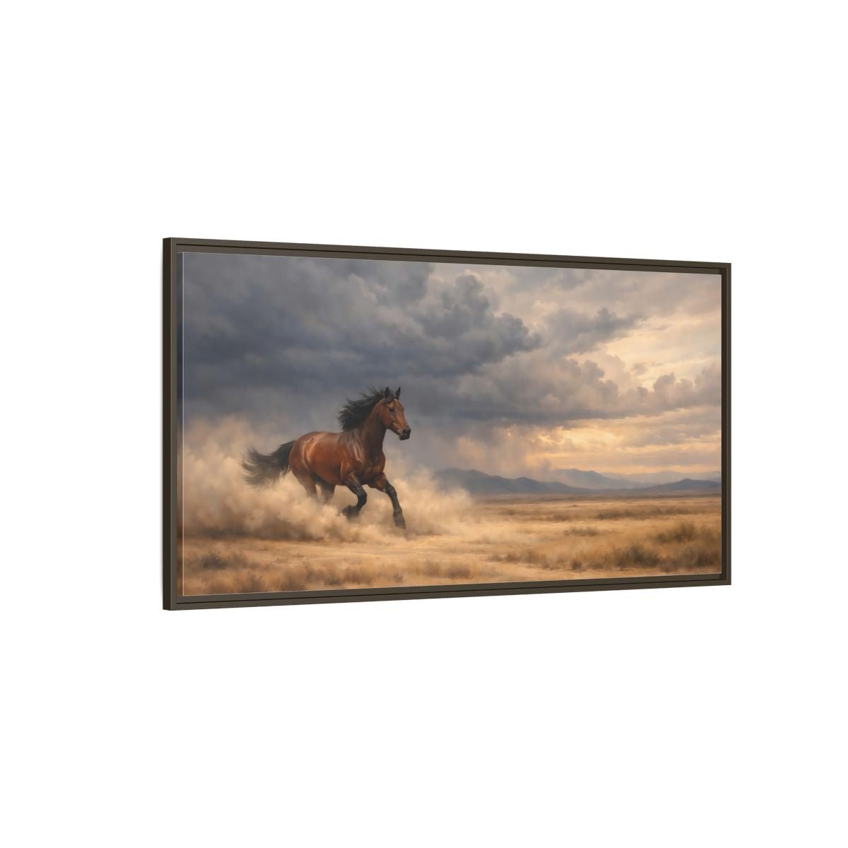 Landscape Animals Running Horse Brown - Framed Canvas Wall Art Print - YesArtYes