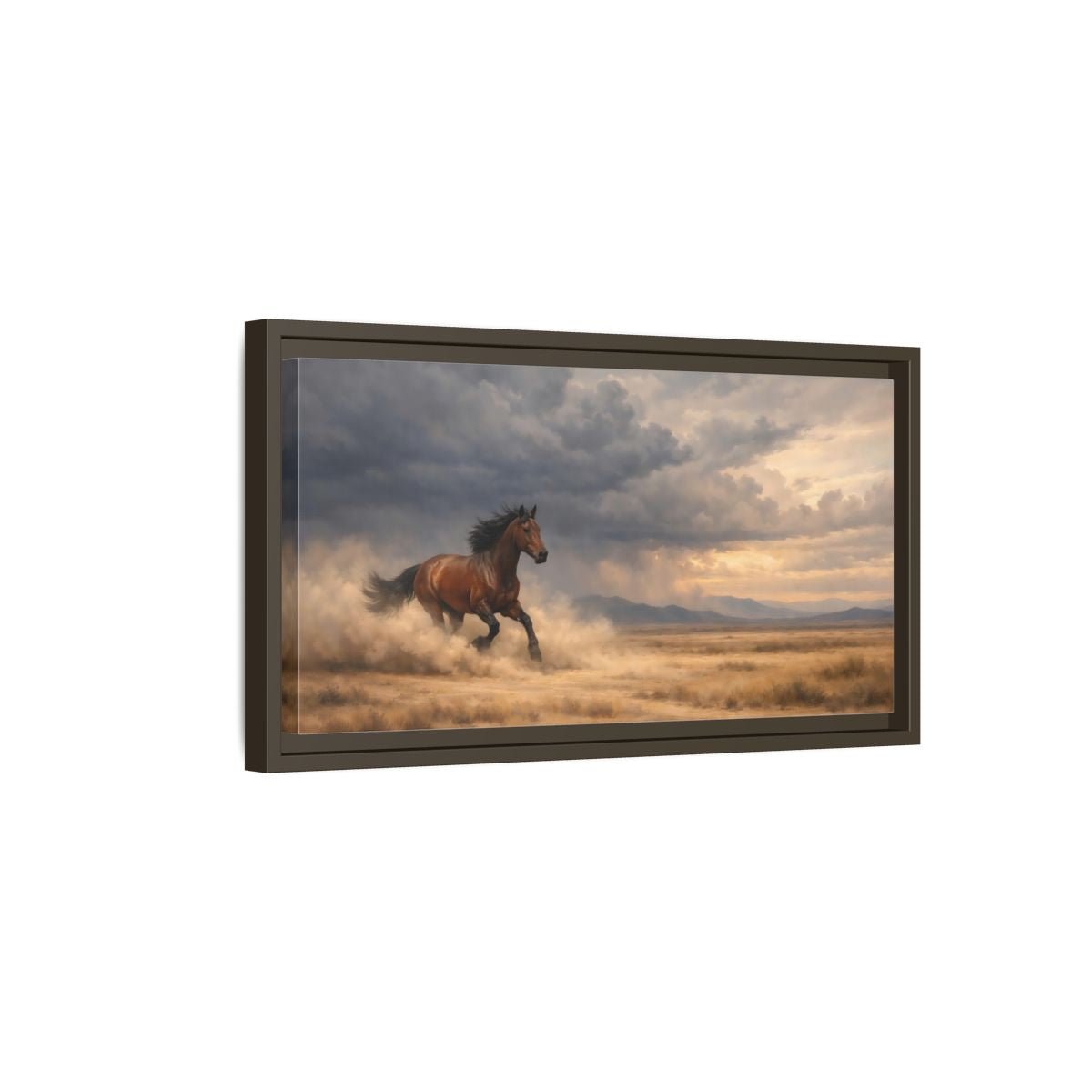 Landscape Animals Running Horse Brown - Framed Canvas Wall Art Print - YesArtYes
