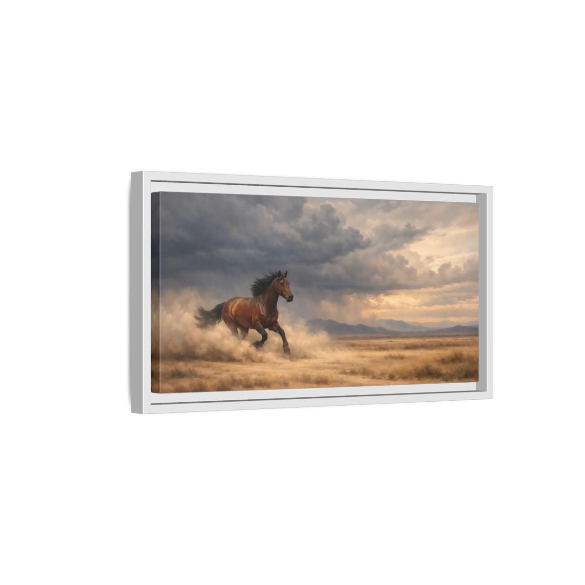 Landscape Animals Running Horse Brown - Framed Canvas Wall Art Print - YesArtYes