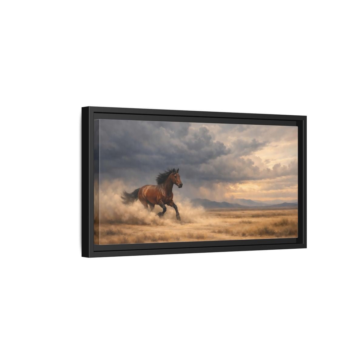 Landscape Animals Running Horse Brown - Framed Canvas Wall Art Print - YesArtYes