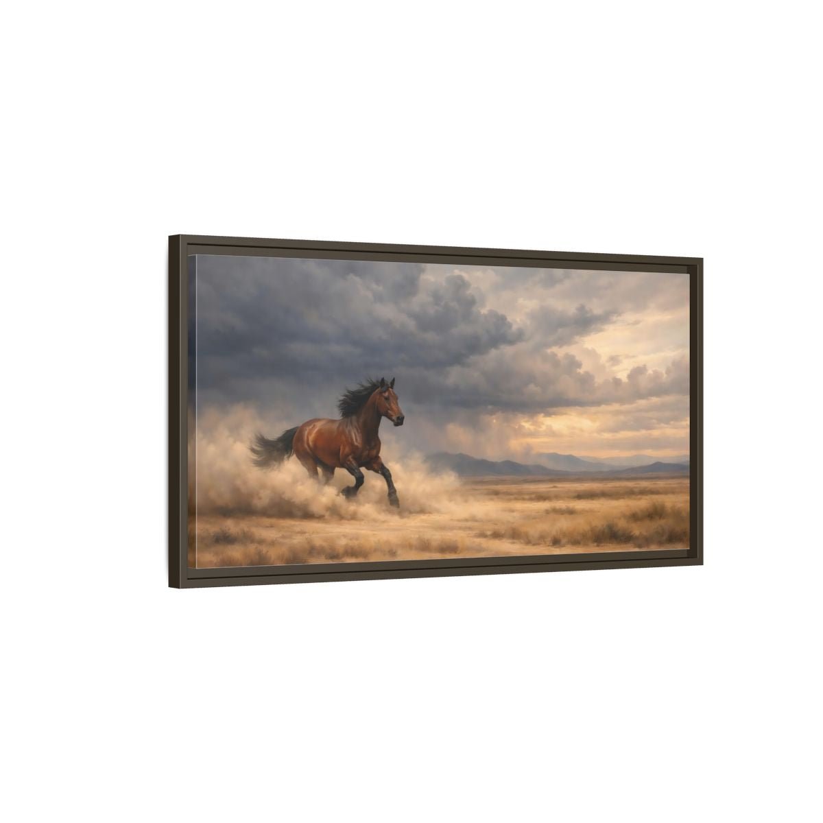 Landscape Animals Running Horse Brown - Framed Canvas Wall Art Print - YesArtYes