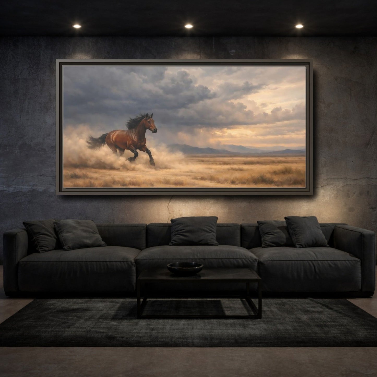 Landscape Animals Running Horse Brown - Framed Canvas Wall Art Print - YesArtYes