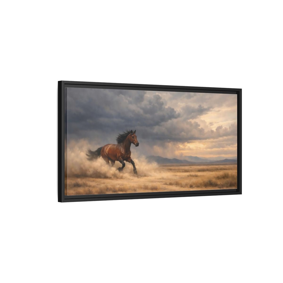 Landscape Animals Running Horse Brown - Framed Canvas Wall Art Print - YesArtYes