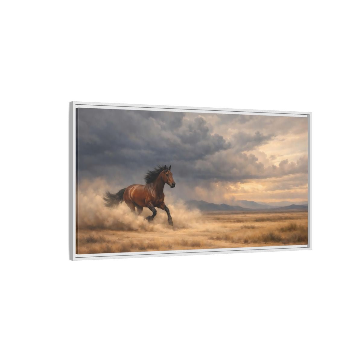 Landscape Animals Running Horse Brown - Framed Canvas Wall Art Print - YesArtYes
