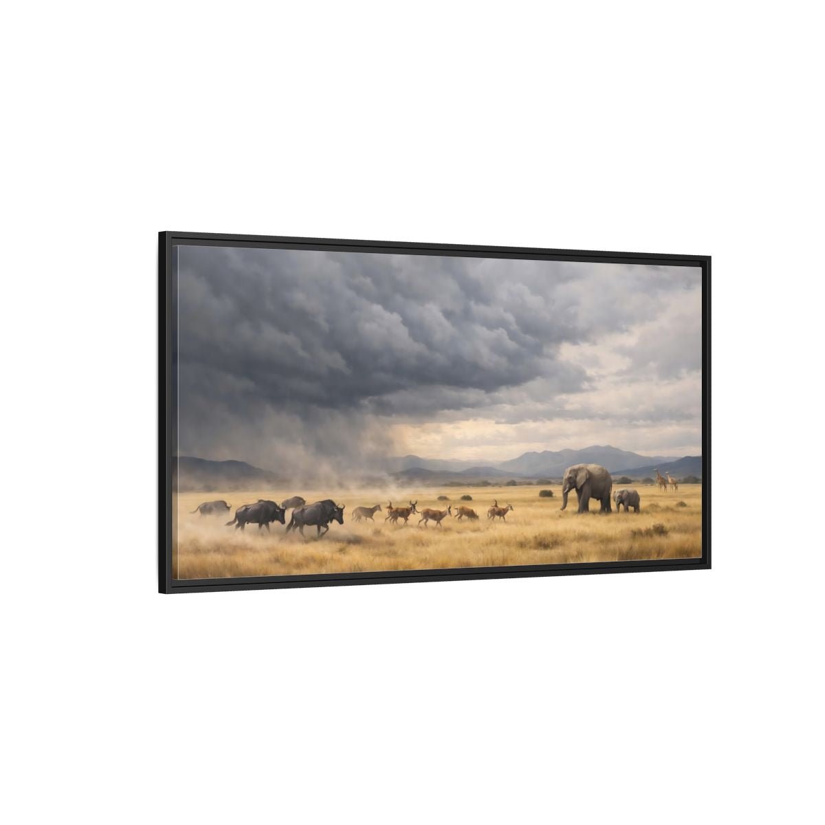 Landscape Animals Safari Brown And Grey - Framed Canvas Wall Art Print - YesArtYes