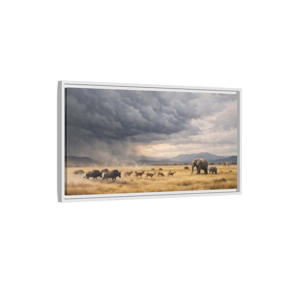 Landscape Animals Safari Brown And Grey - Framed Canvas Wall Art Print - YesArtYes