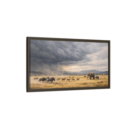 Landscape Animals Safari Brown And Grey - Framed Canvas Wall Art Print - YesArtYes