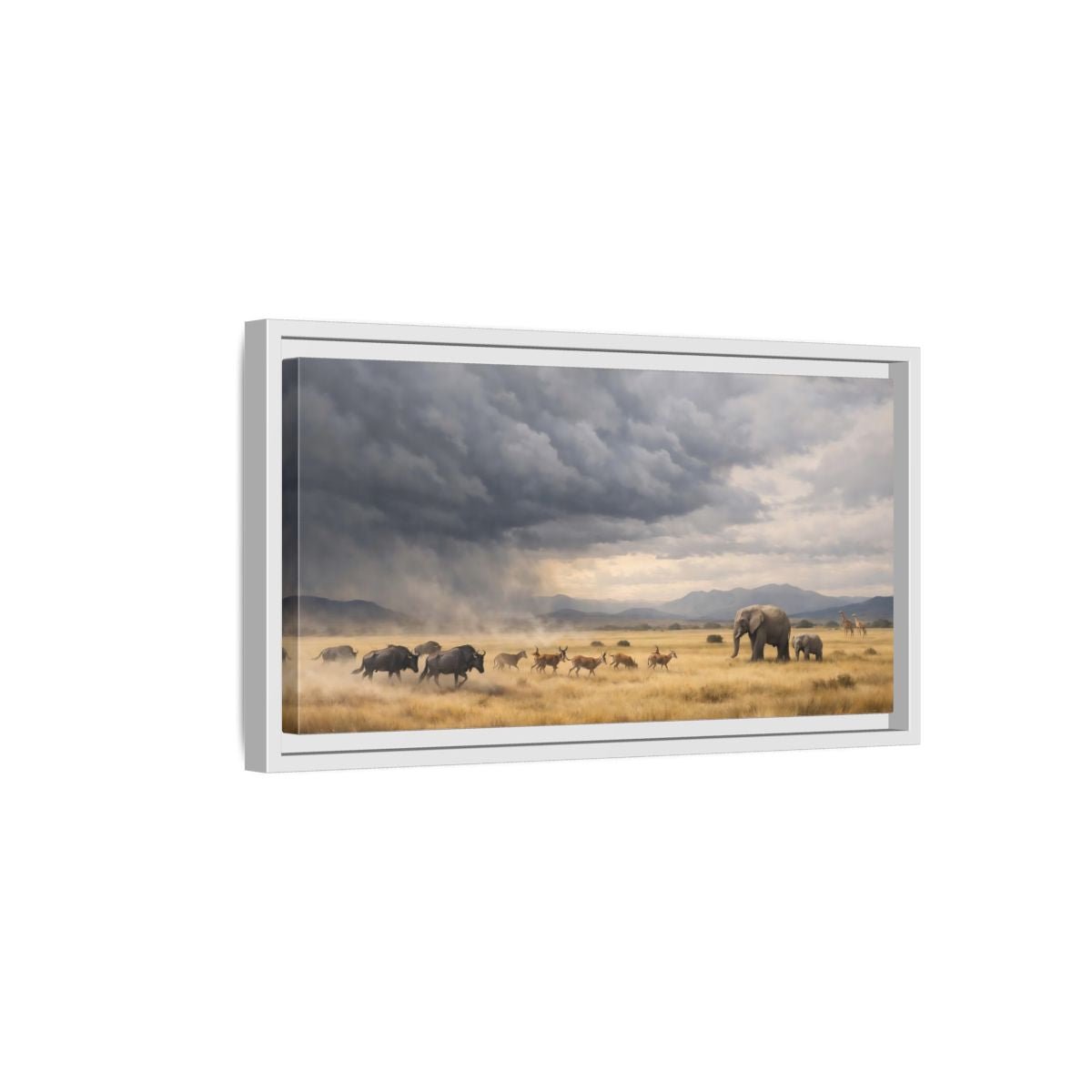 Landscape Animals Safari Brown And Grey - Framed Canvas Wall Art Print - YesArtYes