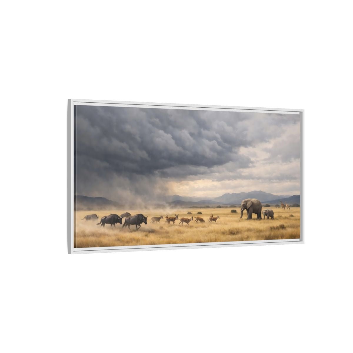 Landscape Animals Safari Brown And Grey - Framed Canvas Wall Art Print - YesArtYes