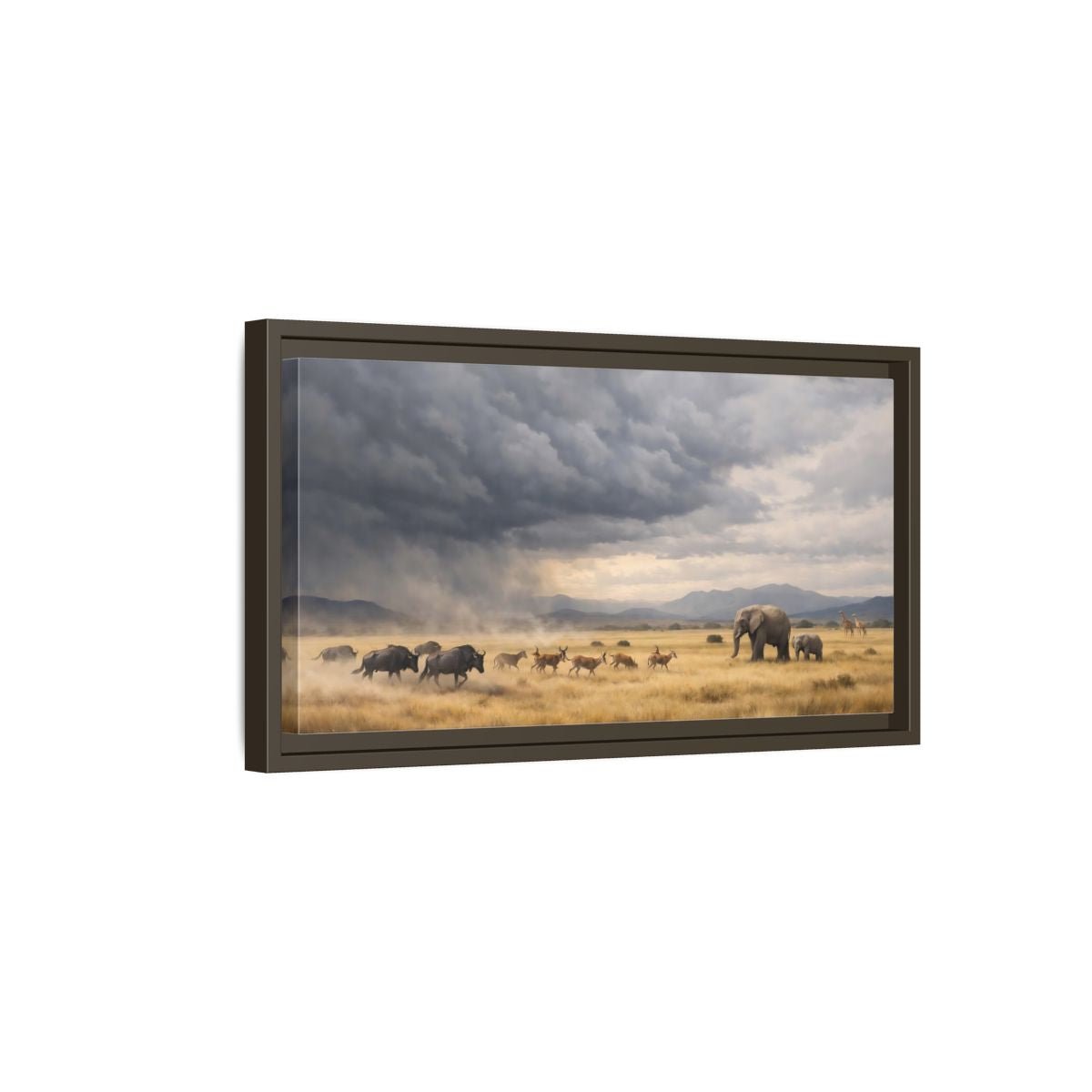 Landscape Animals Safari Brown And Grey - Framed Canvas Wall Art Print - YesArtYes