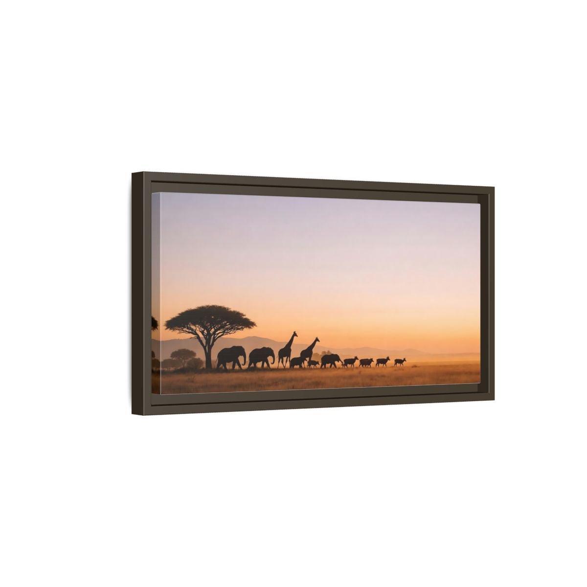 Landscape Animals Safari Golden Savanna - Framed Canvas Wall Art Print - YesArtYes